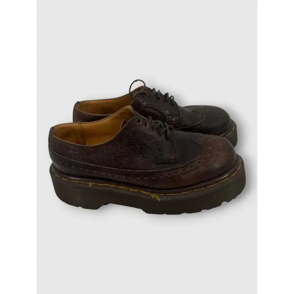 90s Vintage Dr. Martens Brown Leather Wingtip Brogue Platform Oxford Shoes